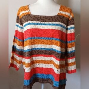 Alfred Dunner Colorful Striped Women's Top Women's Size XL